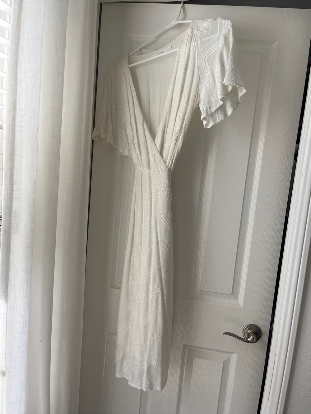 ASTR White V-Neck Flutter Sleeve Maxi Dress